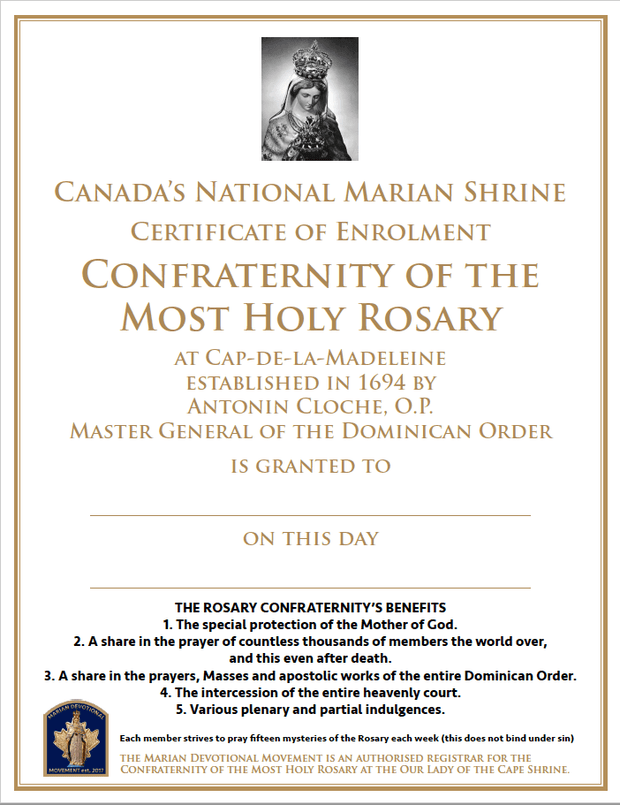 Enrolment in the Confraternity of the Most Holy Rosary - Marian Devotional Movement